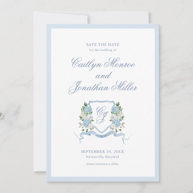 Faire-part de mariage à l'aquarelle bleu poussiére (Devant)