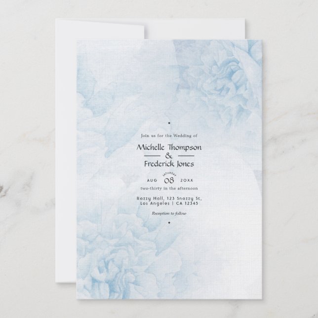 Faire-part de mariage à l'aquarelle bleu poussiére (Devant)