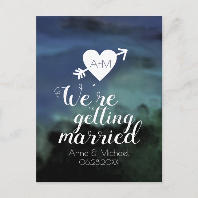 faire-part de mariage à l'aquarelle bleue SAVE THE (Devant)