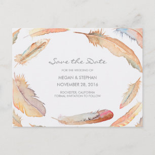 Faire-part de mariage à l'aquarelle Bohème Plumes