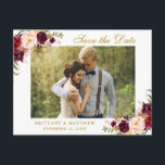 Faire-part de mariage à l'aquarelle bordeaux flora<br><div class="desc">Carton d'invitation de fiançailles à l'aquarelle florale bordeaux marsala or</div>