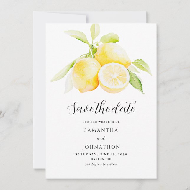 Faire-part de mariage à l'aquarelle Citron (Devant)