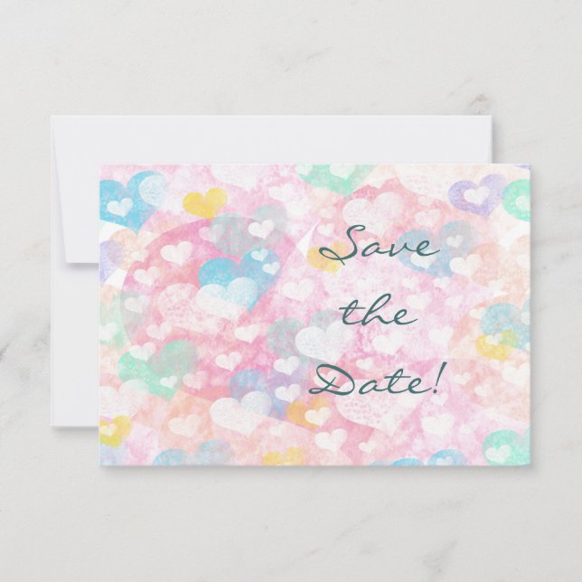 Faire-part de mariage à l'aquarelle Cœurs superpos (Devant)