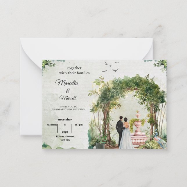 Faire-part de mariage à l'aquarelle d'arche de jar (Devant)