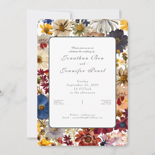 Faire-part de mariage à l'aquarelle de fleurs sauv (Devant)
