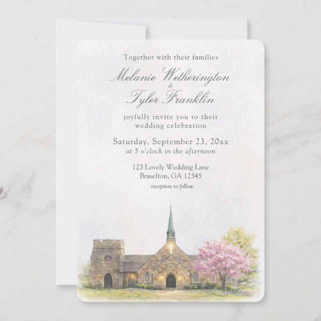 Faire-part de mariage à l'aquarelle de la chapelle (Devant)