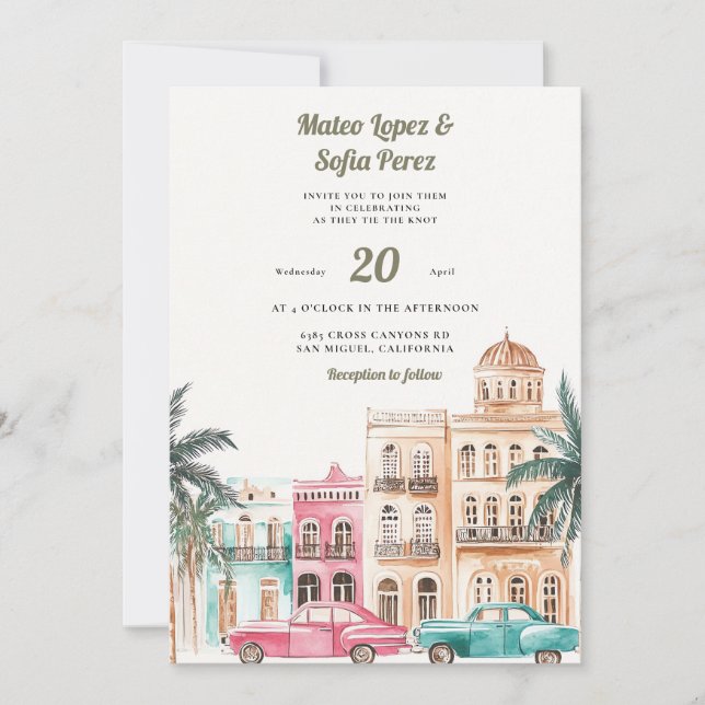 Faire-part de mariage à l'aquarelle de La Havane à (Devant)