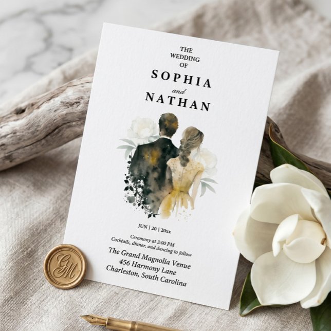 Faire-part de mariage à l'aquarelle de la mariée e (Créateur téléchargé)