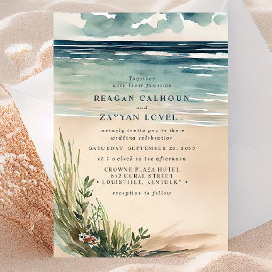 Faire-part de mariage à l'aquarelle de la plage oc