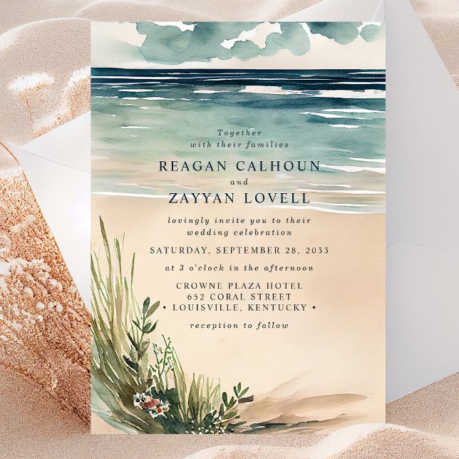 Faire-part de mariage à l'aquarelle de la plage oc (Créateur téléchargé)