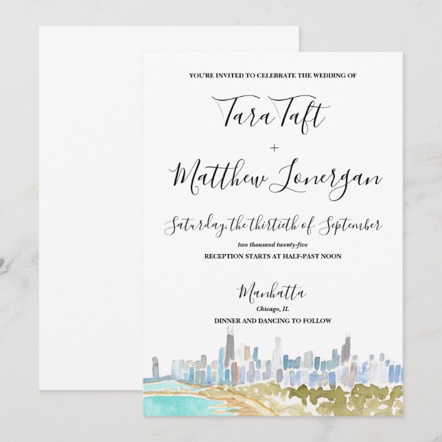 Faire-part de mariage à l'aquarelle de l'horizon d (Devant / Derrière)