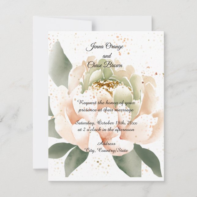Faire-part de mariage à l'aquarelle de pivoine (Devant)