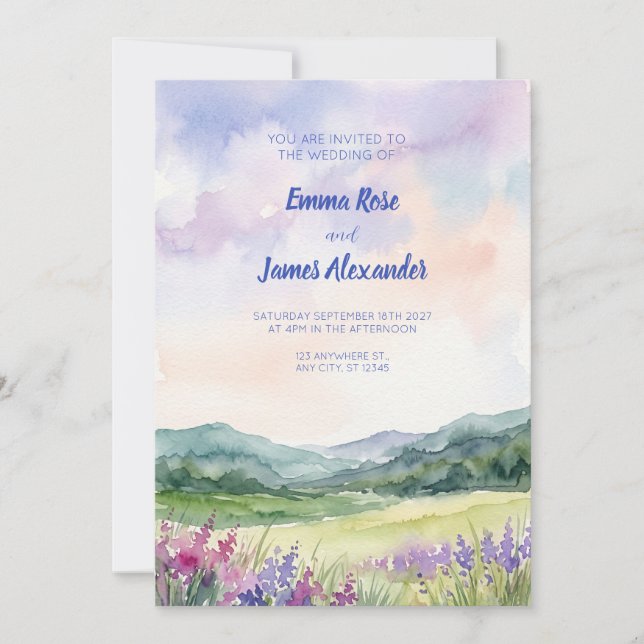 Faire-part de mariage à l'aquarelle de prairie de  (Devant)