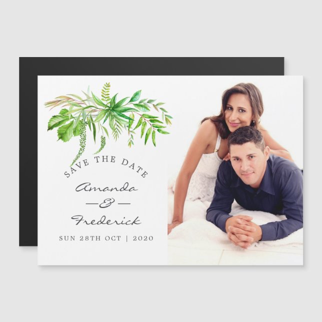 Faire-part de mariage à l'aquarelle de verdure de  (Devant / Derrière)