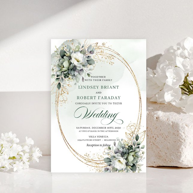 Faire-part de mariage à l'aquarelle de verdure de  (Luxury Watercolor Greenery Wedding Invitation)