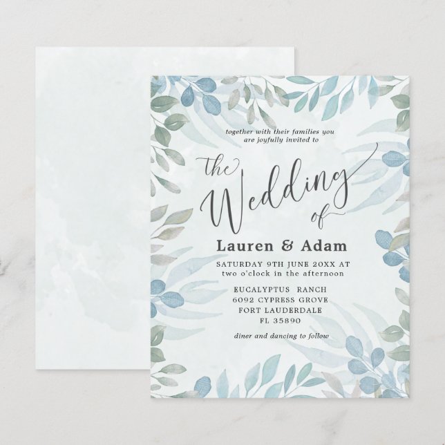 Faire-part de mariage à l'aquarelle d'eucalyptus b (Devant / Derrière)