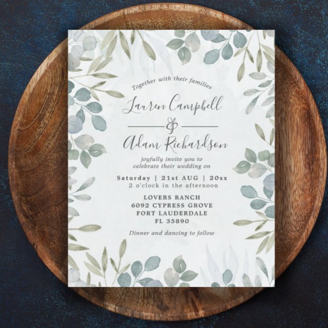 Faire-part de mariage à l'aquarelle d'eucalyptus b (Créateur téléchargé)