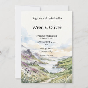 Faire-part de mariage à l'aquarelle du lac de mont