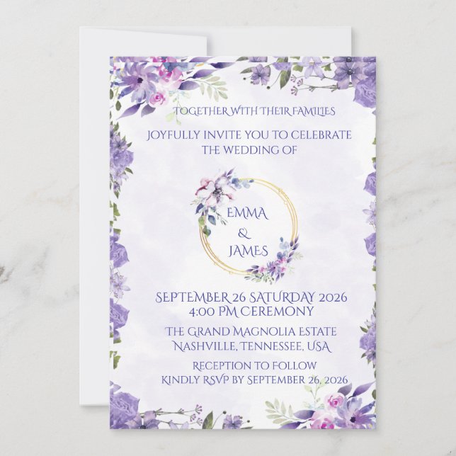 Faire-part de mariage à l'aquarelle élégant (Devant)