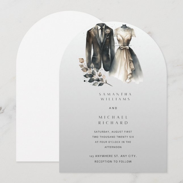 Faire-part de mariage à l'aquarelle élégant – Arc  (Devant / Derrière)