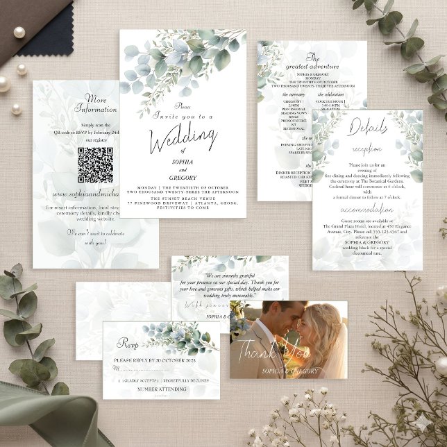 Faire-part de mariage à l'aquarelle Eucalyptus mod (Créateur téléchargé)