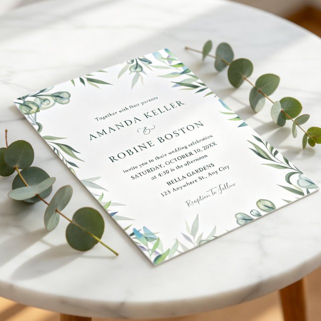 Faire-part de mariage à l'aquarelle Eucalyptus Ver (Créateur téléchargé)