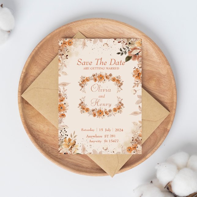 Faire-part de mariage à l'aquarelle Fleur marron s (Créateur téléchargé)