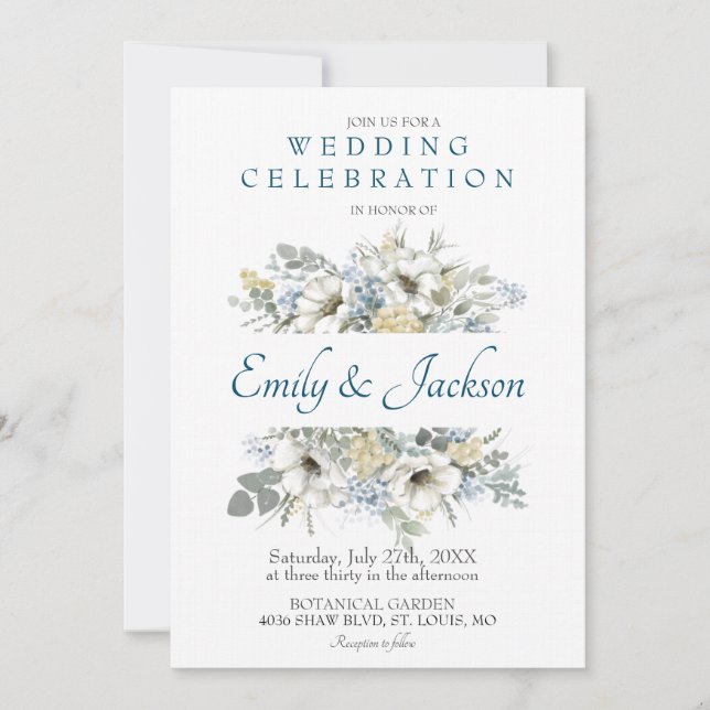 Faire-part de mariage à l'aquarelle Floral Eucalyp (Devant)