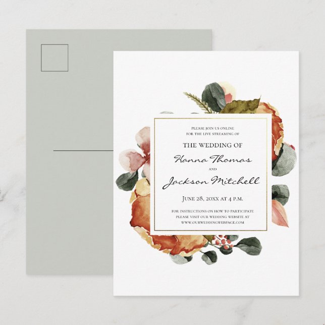 Faire-part de mariage à l'aquarelle florale automn (Devant / Derrière)