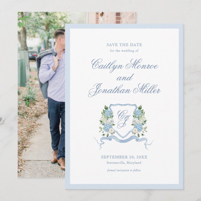 Faire-part de mariage à l'aquarelle florale bleu p (Devant / Derrière)
