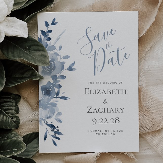 Faire-part de mariage à l'aquarelle florale bleu p (Créateur téléchargé)