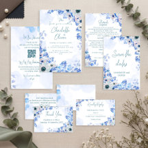 Faire-part de mariage à l'aquarelle florale bleu p