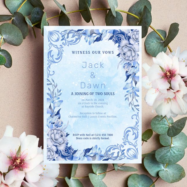 Faire-part de mariage à l'aquarelle florale bleue  (Créateur téléchargé)