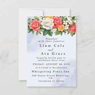Faire-part de mariage à l'aquarelle florale  Éléga