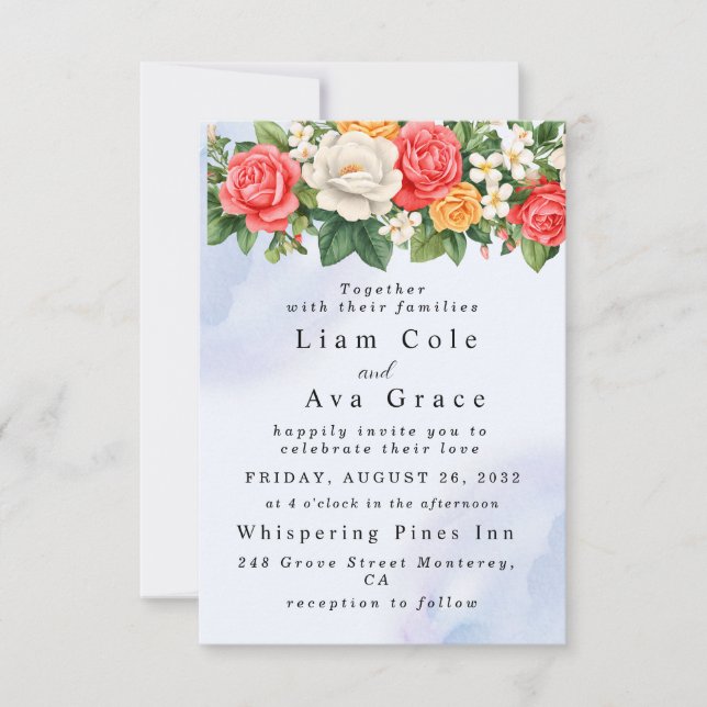 Faire-part de mariage à l'aquarelle florale Élégan (Devant)