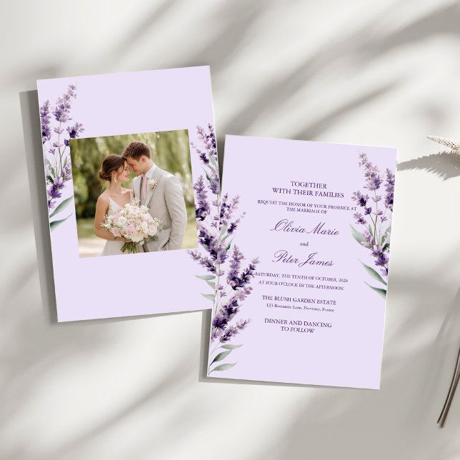 Faire-part de mariage à l'aquarelle florale lavand (Créateur téléchargé)