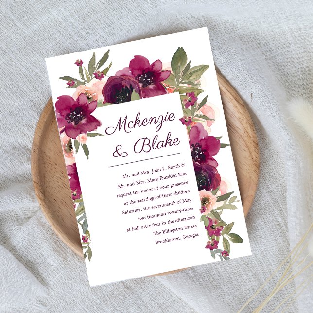 Faire-part de mariage à l'aquarelle florale Marron (Créateur téléchargé)