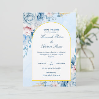 Faire-part de mariage à l'aquarelle florale or ble