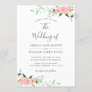 Faire-part de mariage à l'aquarelle florale Peach
