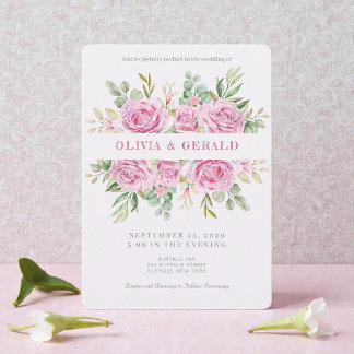 Faire-part de mariage à l'aquarelle florale rose