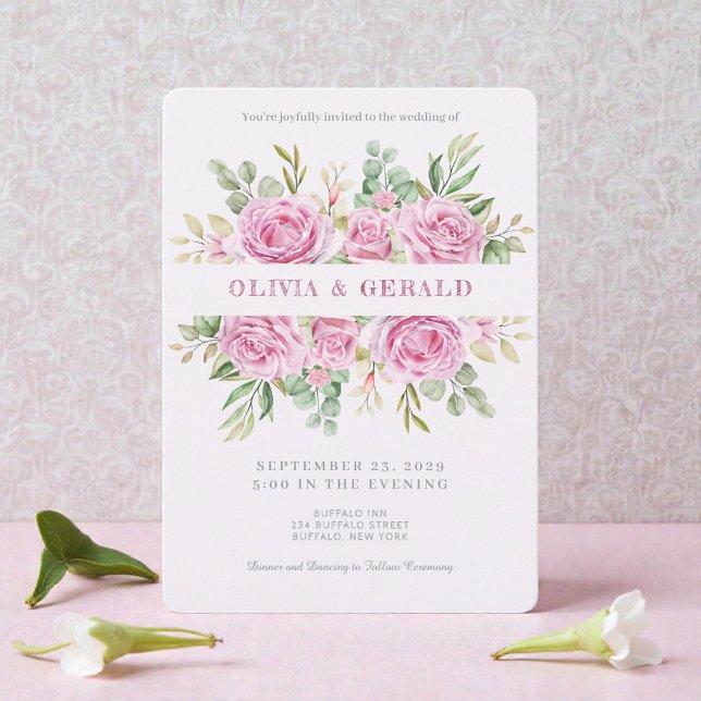 Faire-part de mariage à l'aquarelle florale rose  (Créateur téléchargé)