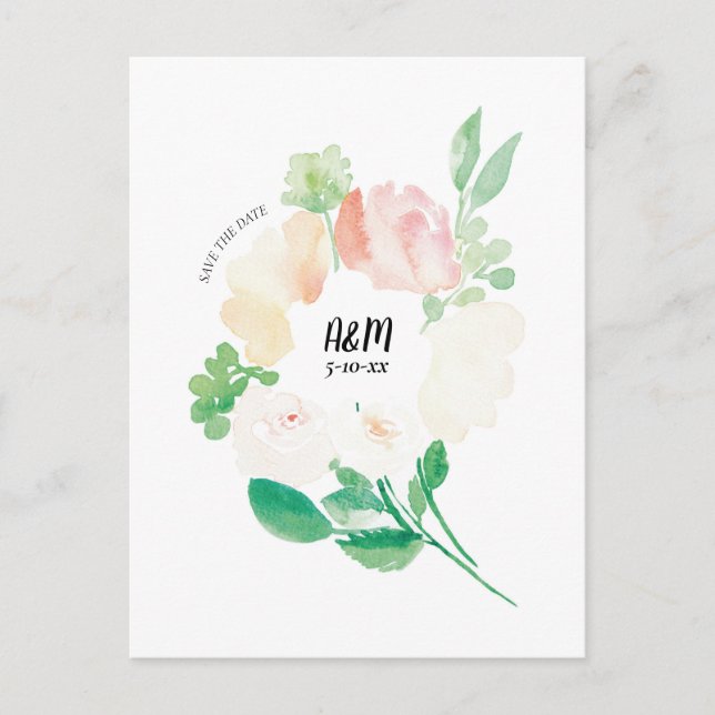 Faire-part de mariage à l'aquarelle florale rose b (Devant)