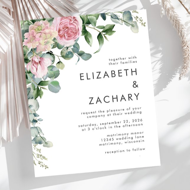 Faire-part de mariage à l'aquarelle florale rose b (Créateur téléchargé)