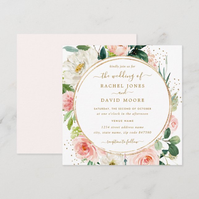 Faire-part de mariage à l'aquarelle florale rose d (Devant / Derrière)