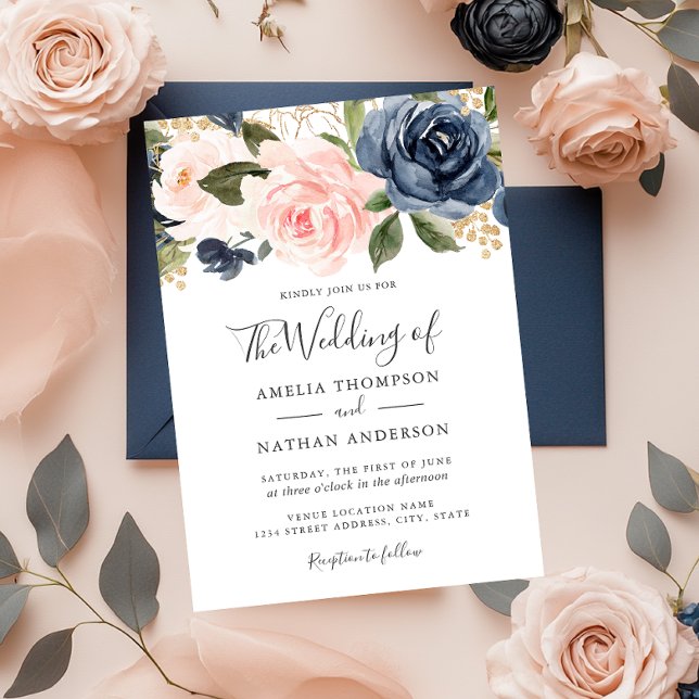 Faire-part de mariage à l'aquarelle Florals Peach  (Créateur téléchargé)