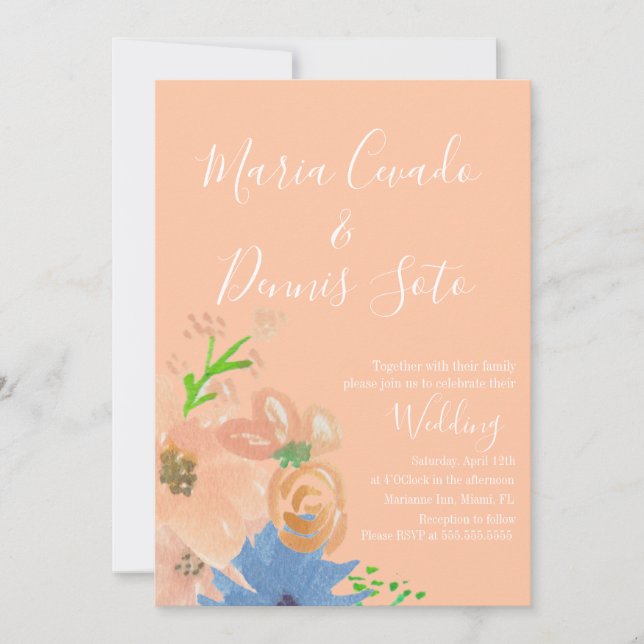 Faire-part de mariage à l'aquarelle gras écriture  (Devant)
