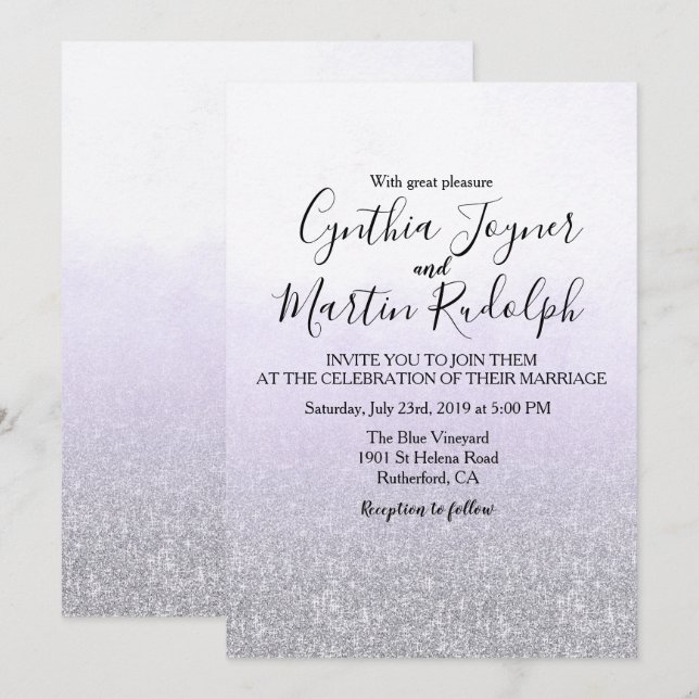 Faire-part de mariage à l'aquarelle gris lavande (Devant / Derrière)