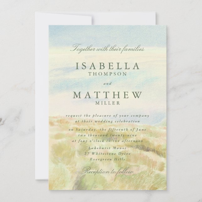 Faire-part de mariage à l'aquarelle Herbe Dorée (Devant)