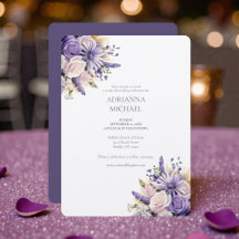 Faire-part de mariage à l'aquarelle lavande violet