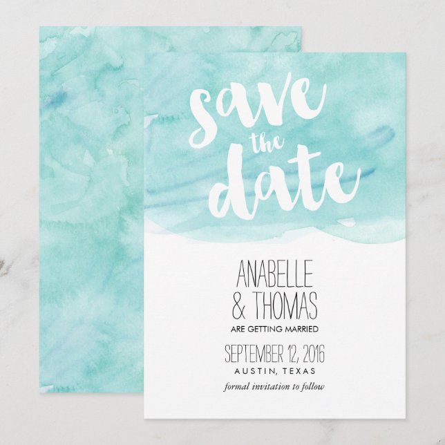 Faire-part de mariage à l'aquarelle Mint (Devant / Derrière)